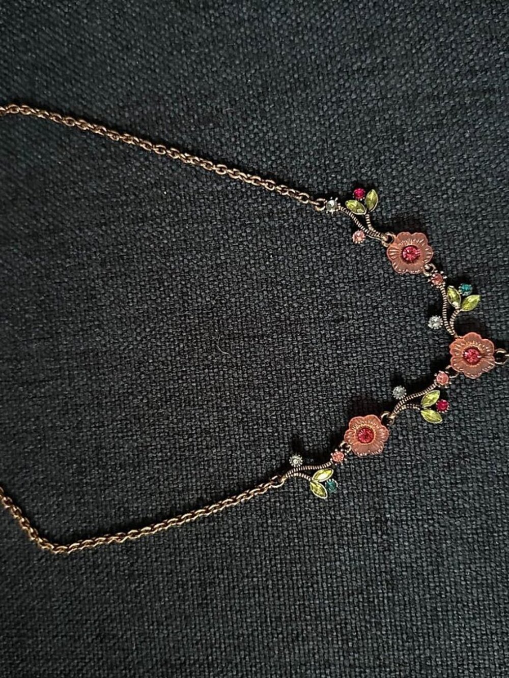 Costume Jewelry Necklace, Antiqued Copper-Tone Frosted Colored Flowers